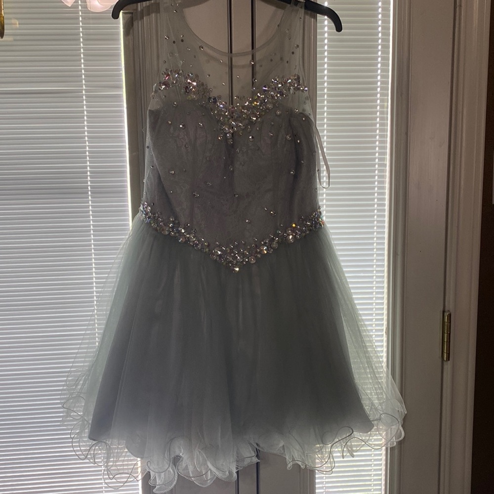 Silver silky dress formal ra before a wedding or a 15 or a sweet 16